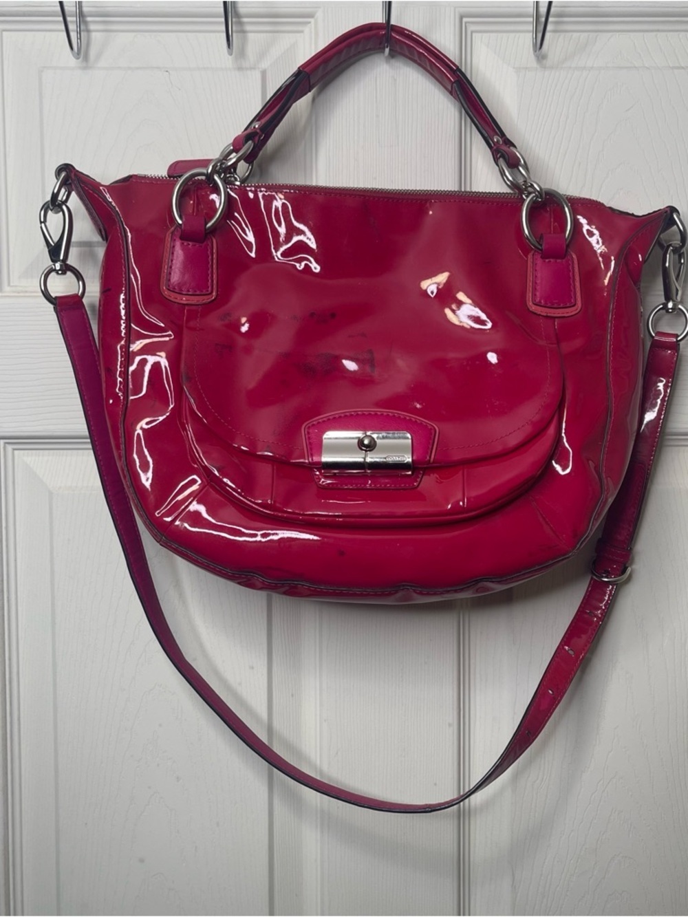 Coach Kristin Patent Leather Round Satchel Crossbody Raspberry